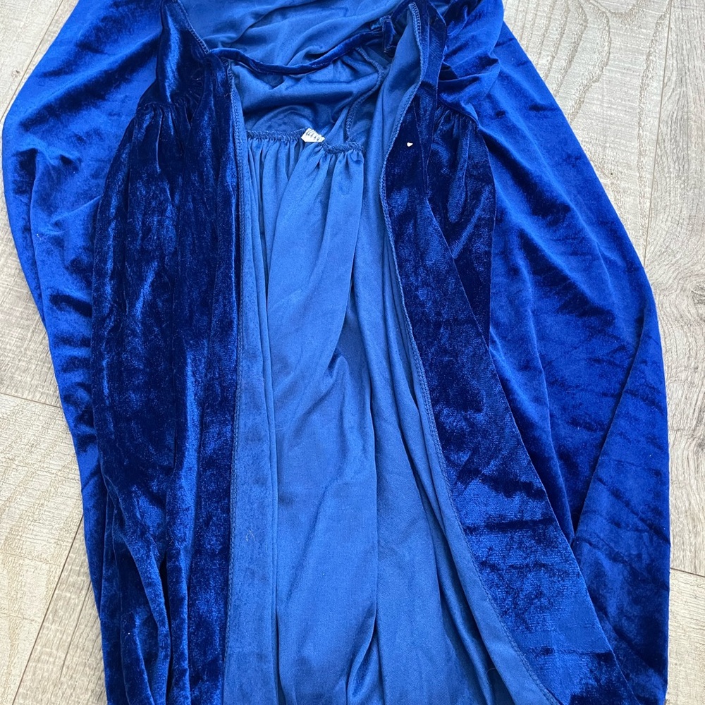 Elegant Blue Velvet Cape with Hood